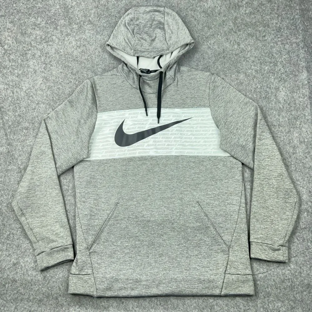 Nike Hoodie Men Medium Gray GFX 2 Therma Dri-Fit Pullover Fleece Hood Sweatshirt